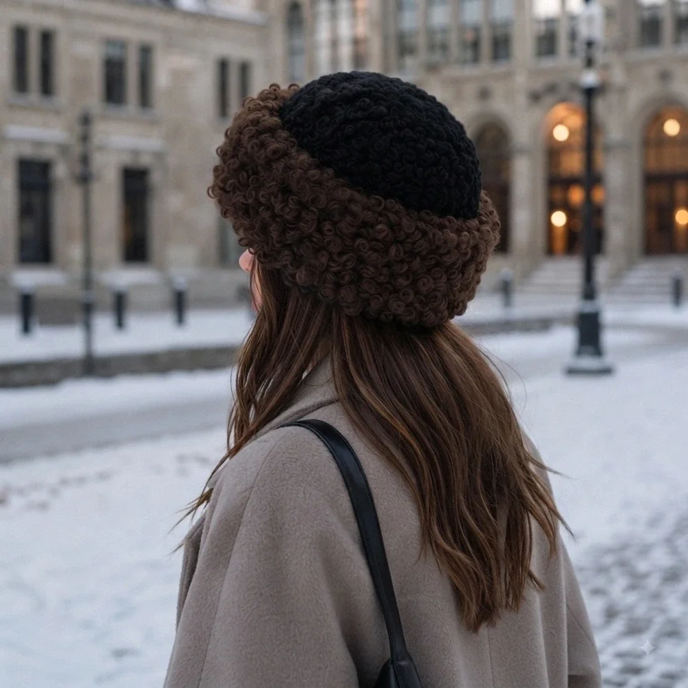 Handcrafted Alpaca Fur Cossack Hat Brown Black Women Girls Winter Peruvian Soul
